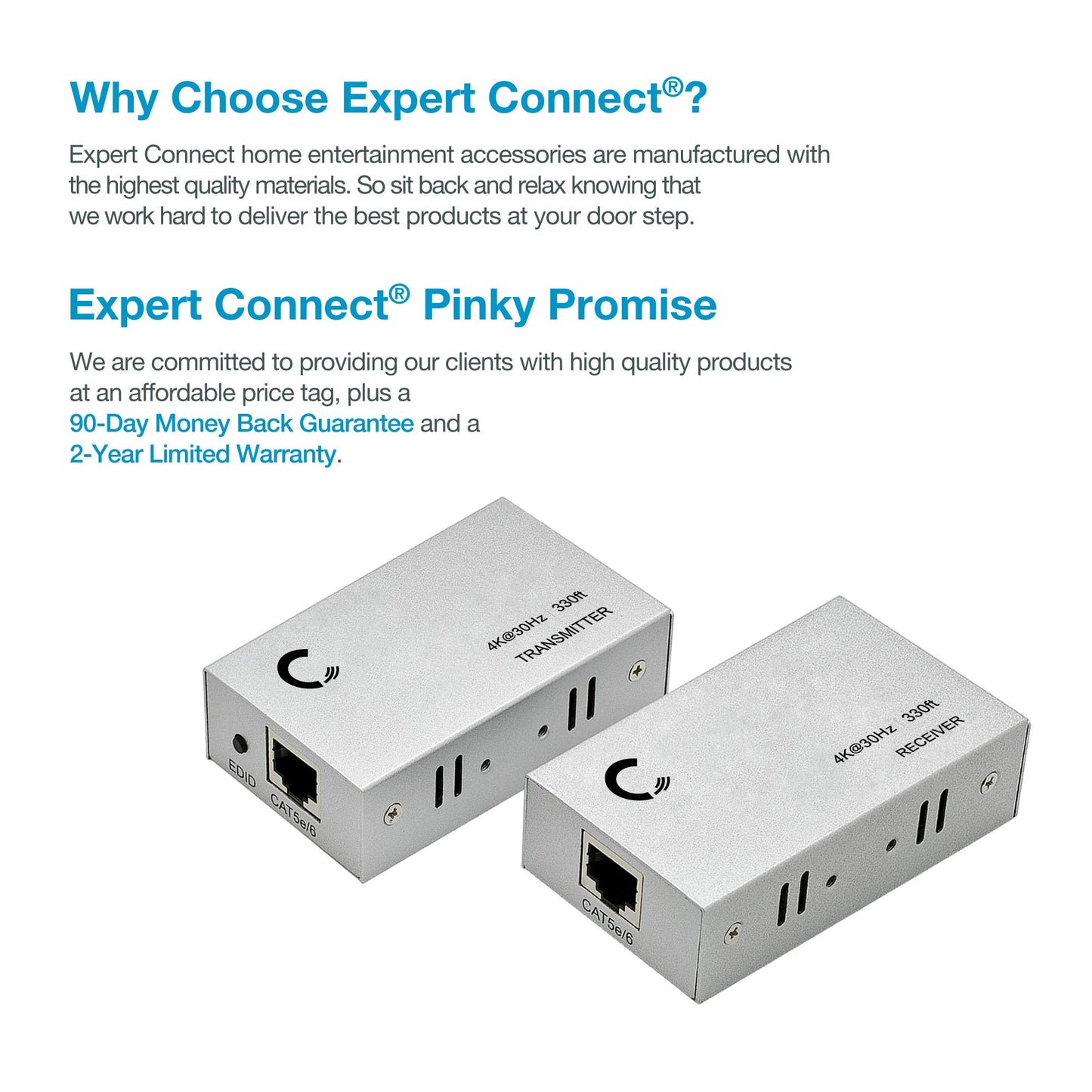 Expert Connect ET4K100M 4K@30Hz HDMI 1.4 Extender Over Cat5e/Cat6/Cat7 330 ft (100 m), HDCP 1.4, with Loop-Out, IR Pass-Through & Surge Protection
